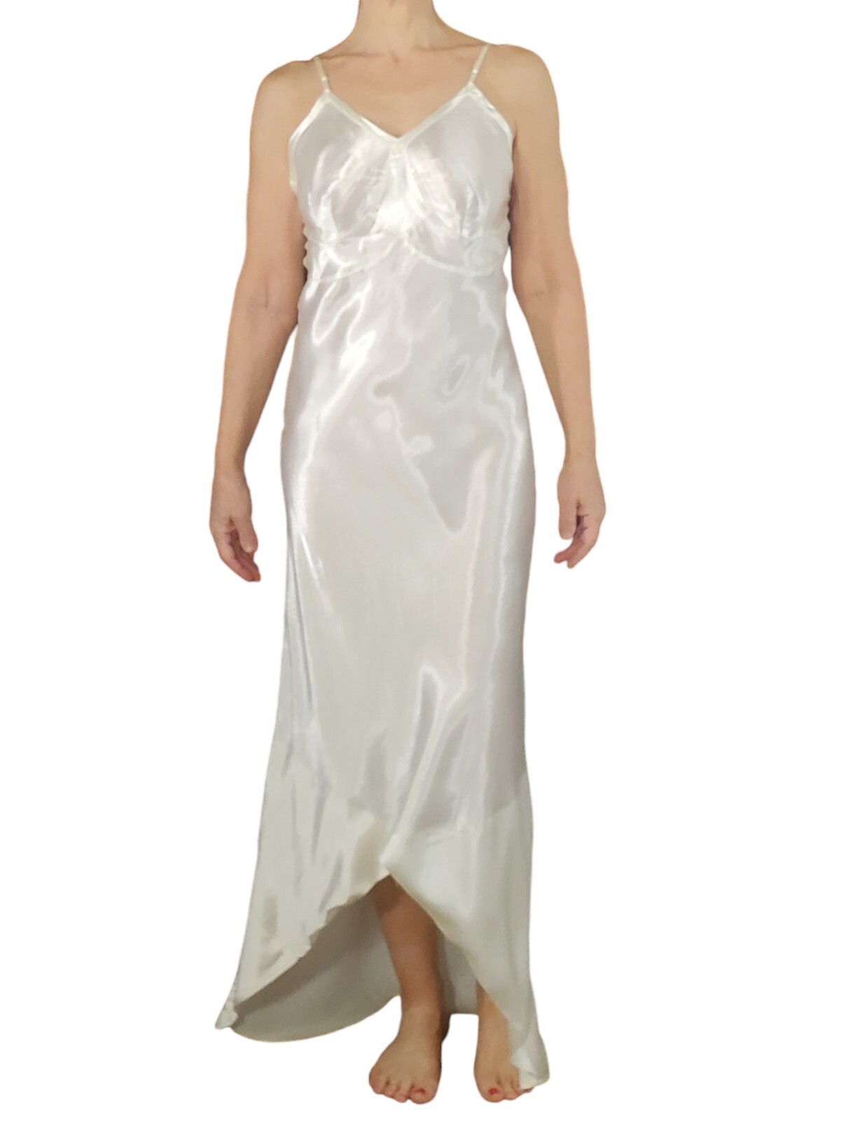 Vintage 40s Cream Rayon Satin Full Slip or Dress – 36, sm, med