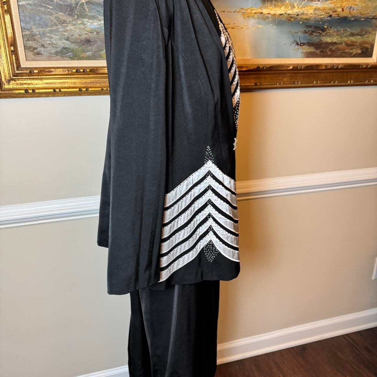 Proverbs Vintage 3 Piece Skirt Suit Black Silver Rhinestone Chevron Womens 18W