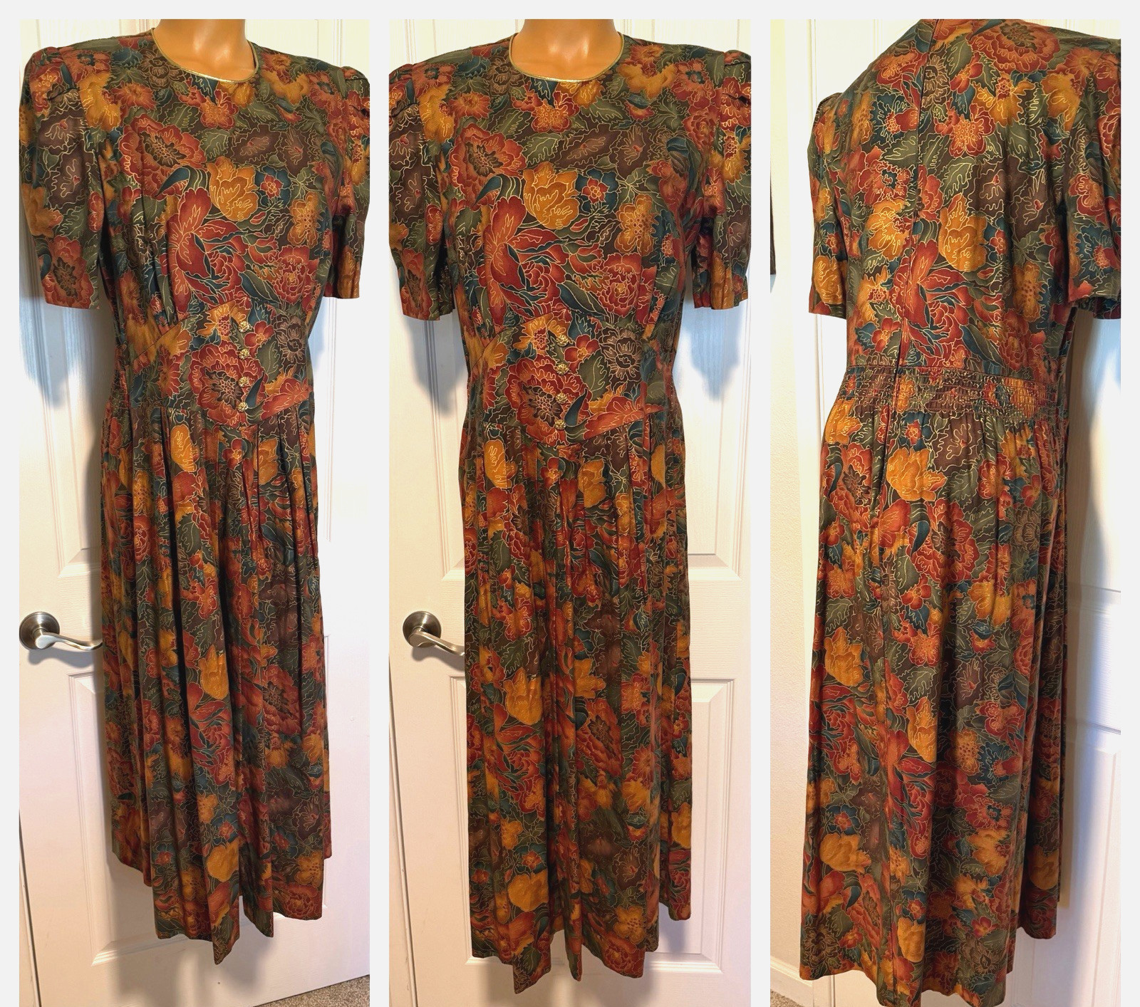 VTG 80&rsquo;s MISS DORBY AUTUMN FLORAL COTTON BLEND RETRO DRESS SZ 12 (M-L)