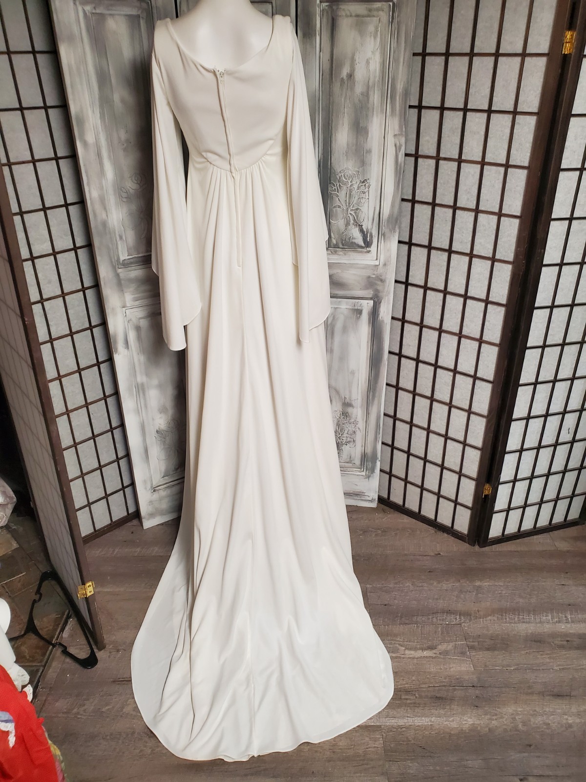 Vtg XS-S Wedding Dress 70s Full Angel Wing Sleeve boho medieval gothic Ooak gown