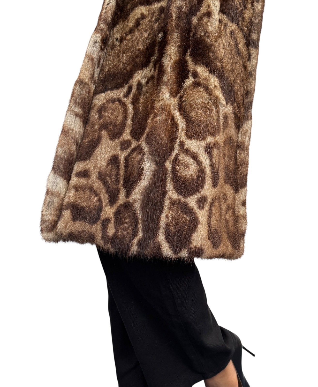 GUCCI Vintage Logo Belted Fur Leopard Long Coat Jacket #40 Black Brown Leather