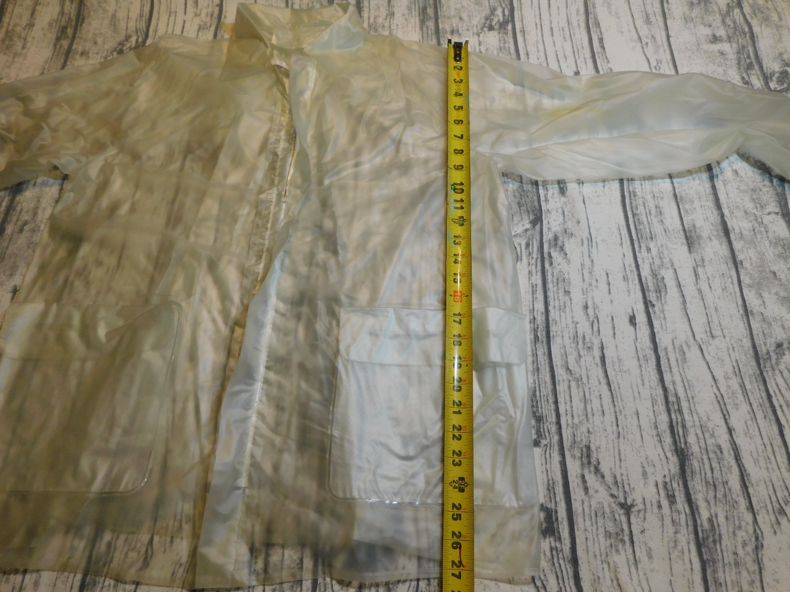 VTG CLEAR RAIN JACKET 60&rsquo;s 70&rsquo;s ZIP POCKETS SPORTS TRANSPARENT MENS WOMENS sz S
