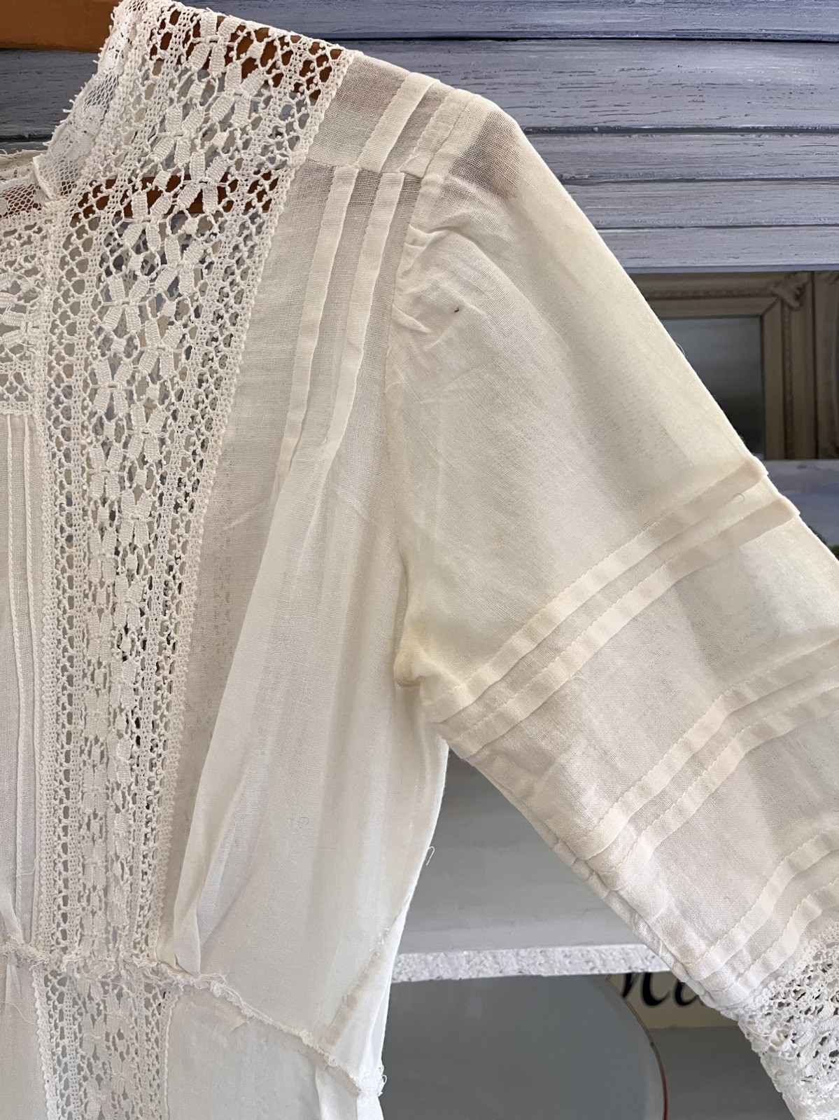 Antique Edwardian White Cotton Lawn Dress Tea Gown Wedding Dress Good Cond Small