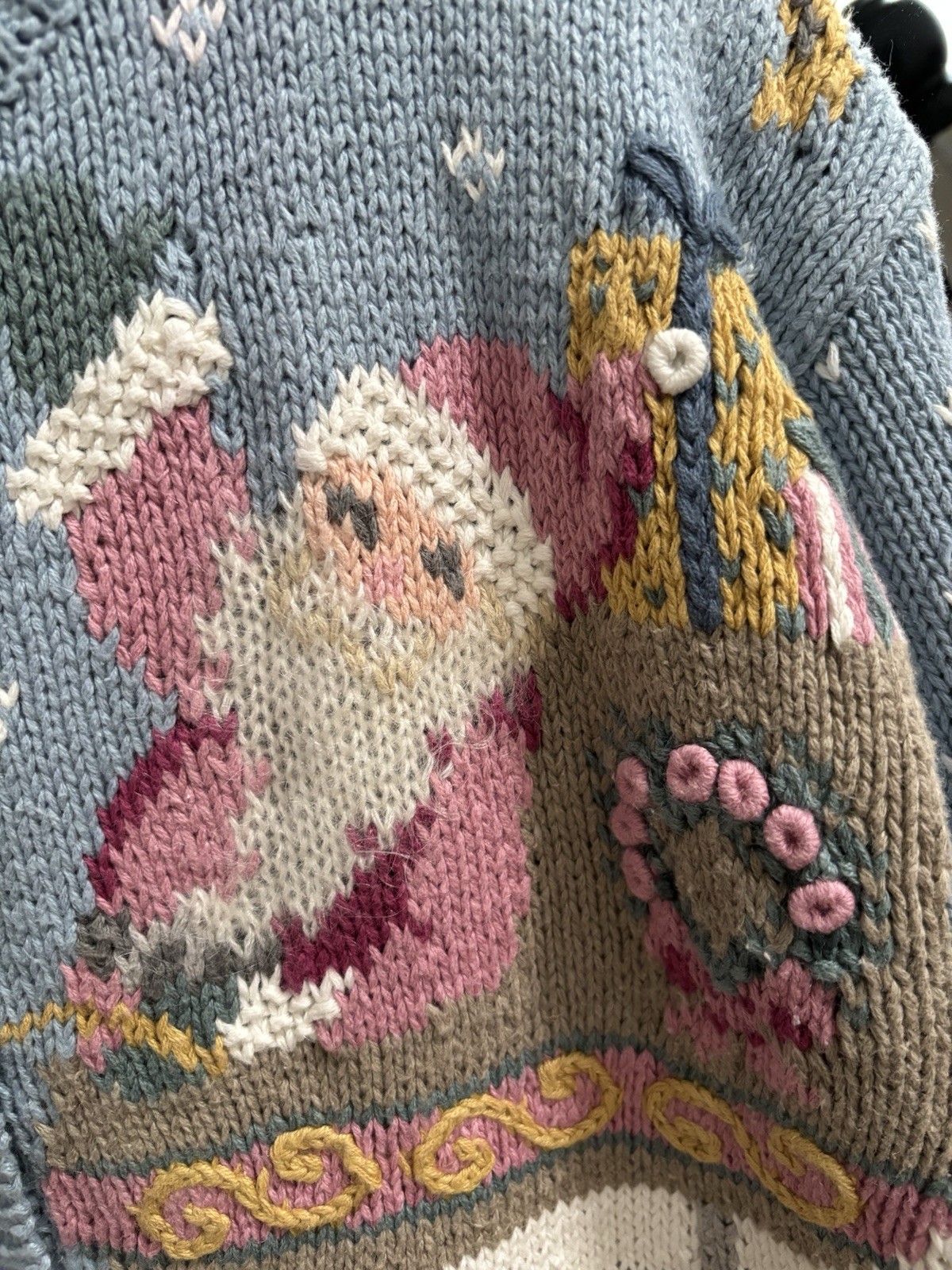 VTG 1990’s Signatures By Northern Isles Pastel Santa Cardigan Hand Knitted Sz M