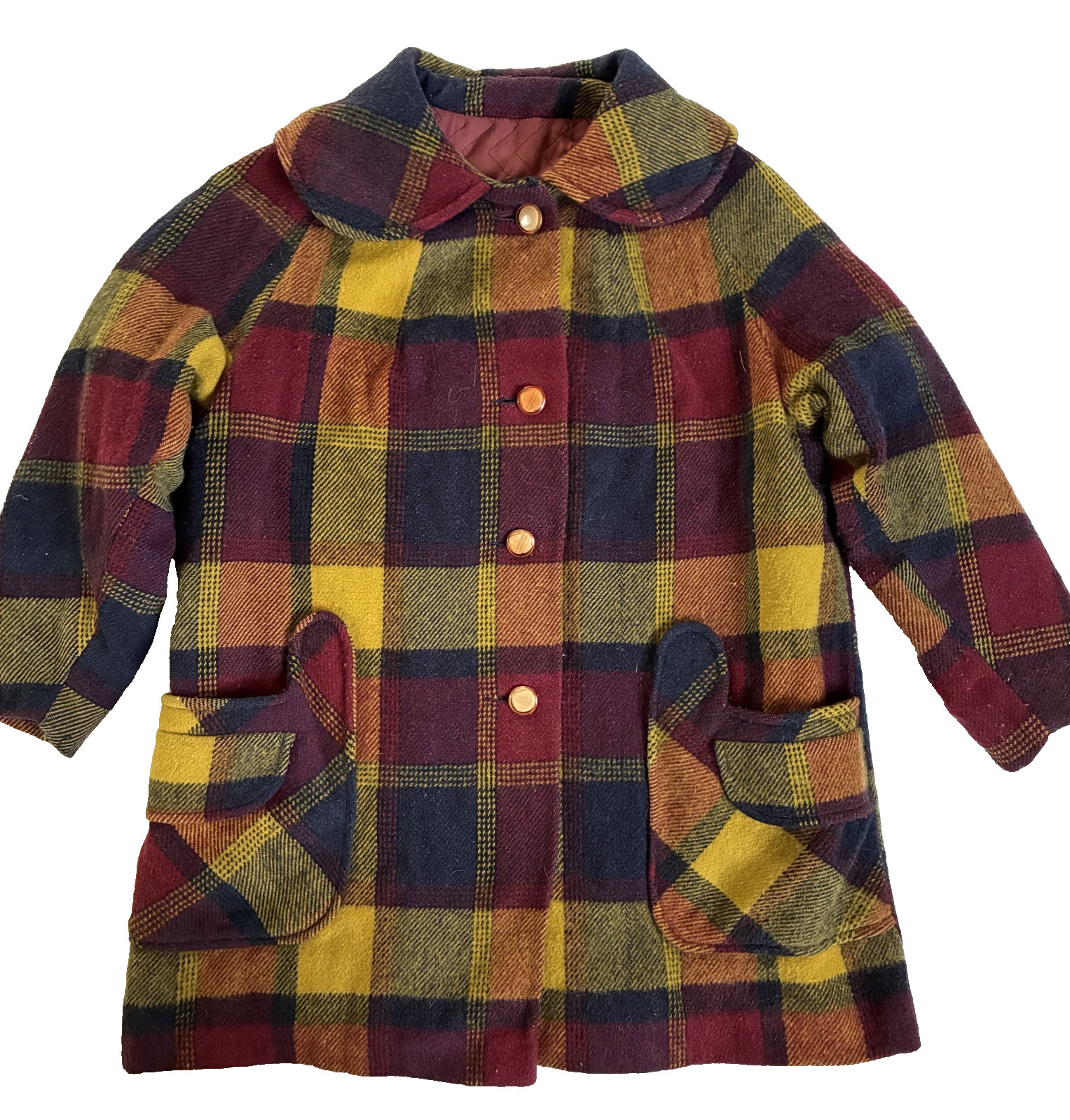 1960s Wool Swing Jacket Quilted LIning Fall Plaid Colors Juli de Roma (No Label)