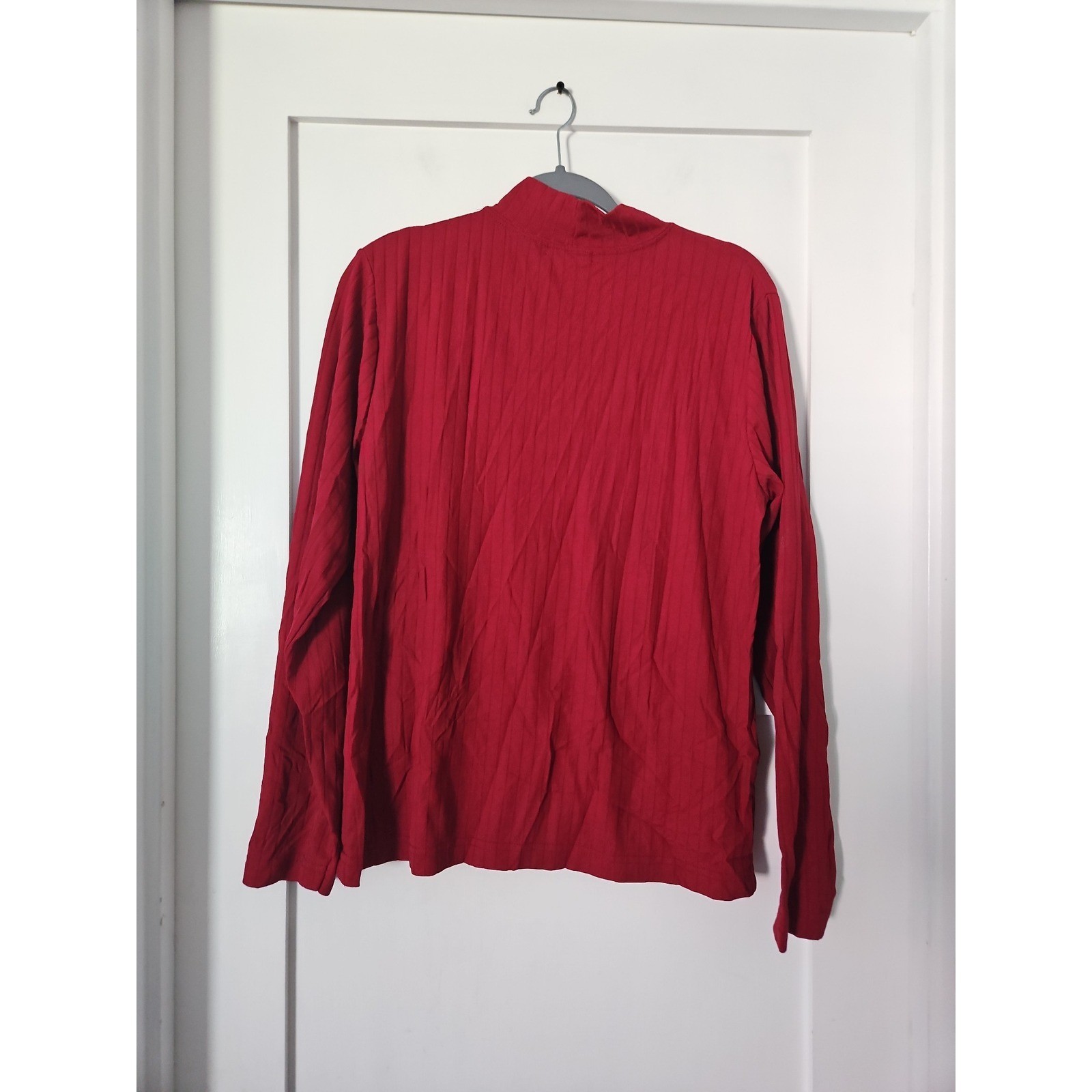 Vintage 90s Basic Equipment Red Ribbed Knit Mock Neck Long Sleeve Shirt XL