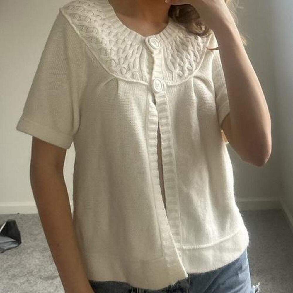 Vintage cream babydoll knit sweater tshirt cardigan top with button detailing