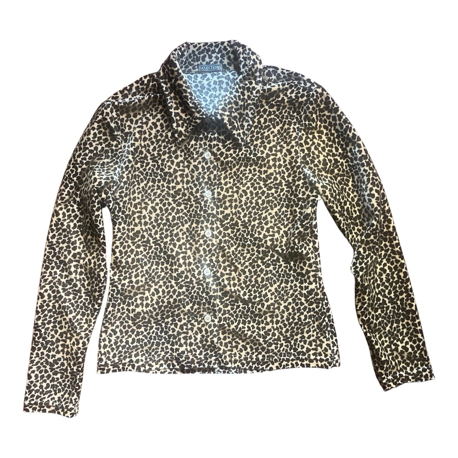 Vintage 1990s Selections Leopard Velour Button Up Shirt