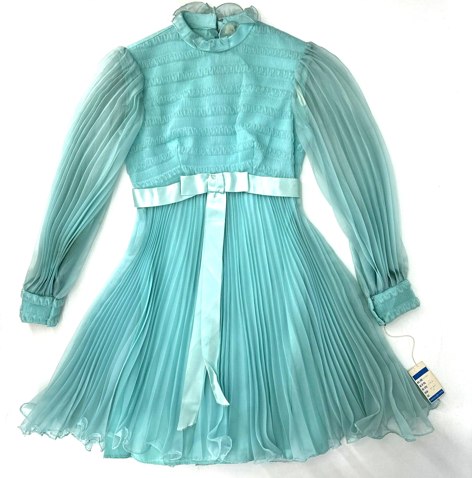 Vintage 1950&rsquo;s Montgomery Ward Aqua Chiffon Dress Gown 26&Prime; Waist Tags *READ*