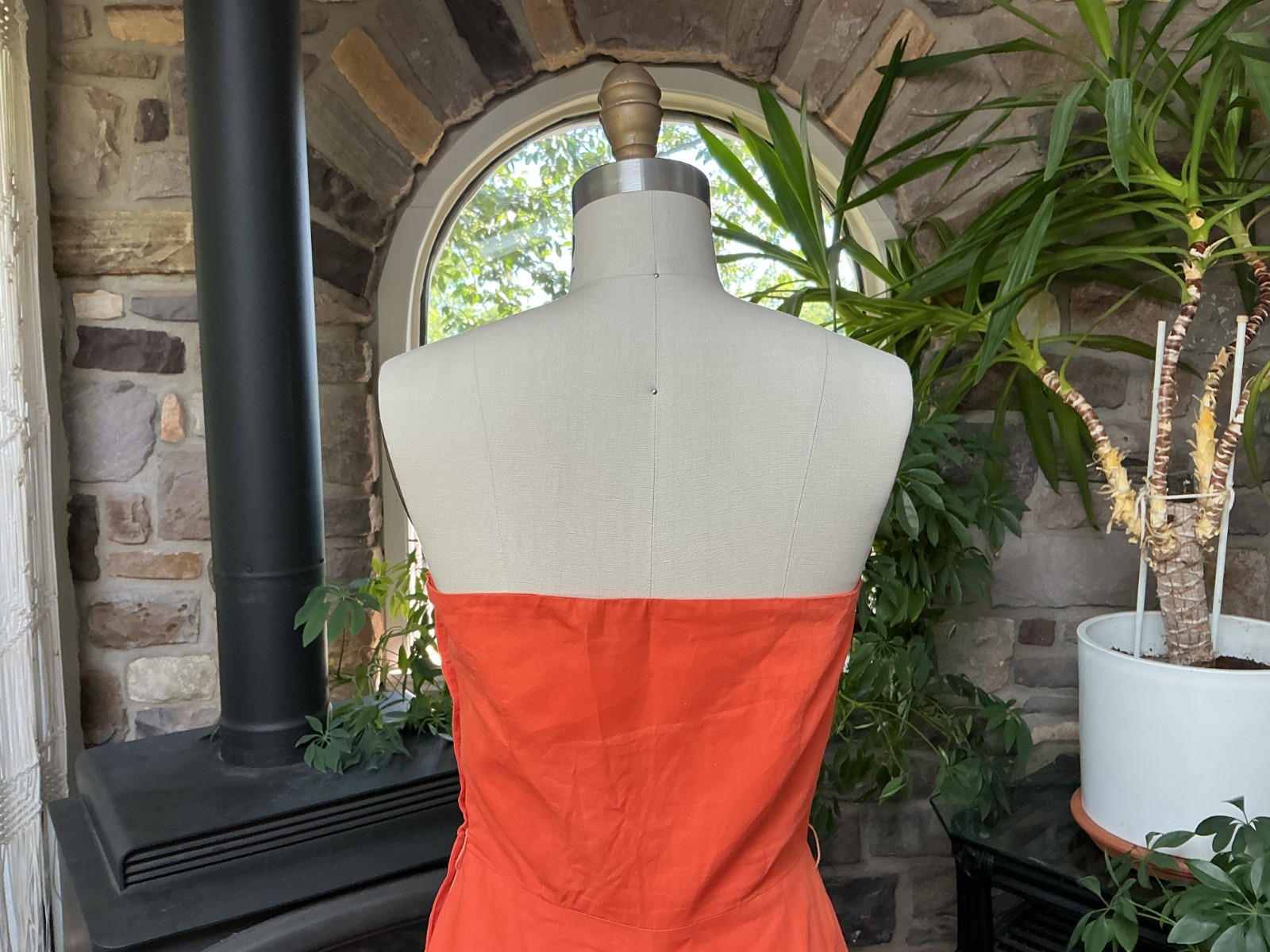 Vintage 1950s Orange Cotton Strapless Dress Matching Waist Jacket Wounded Bird