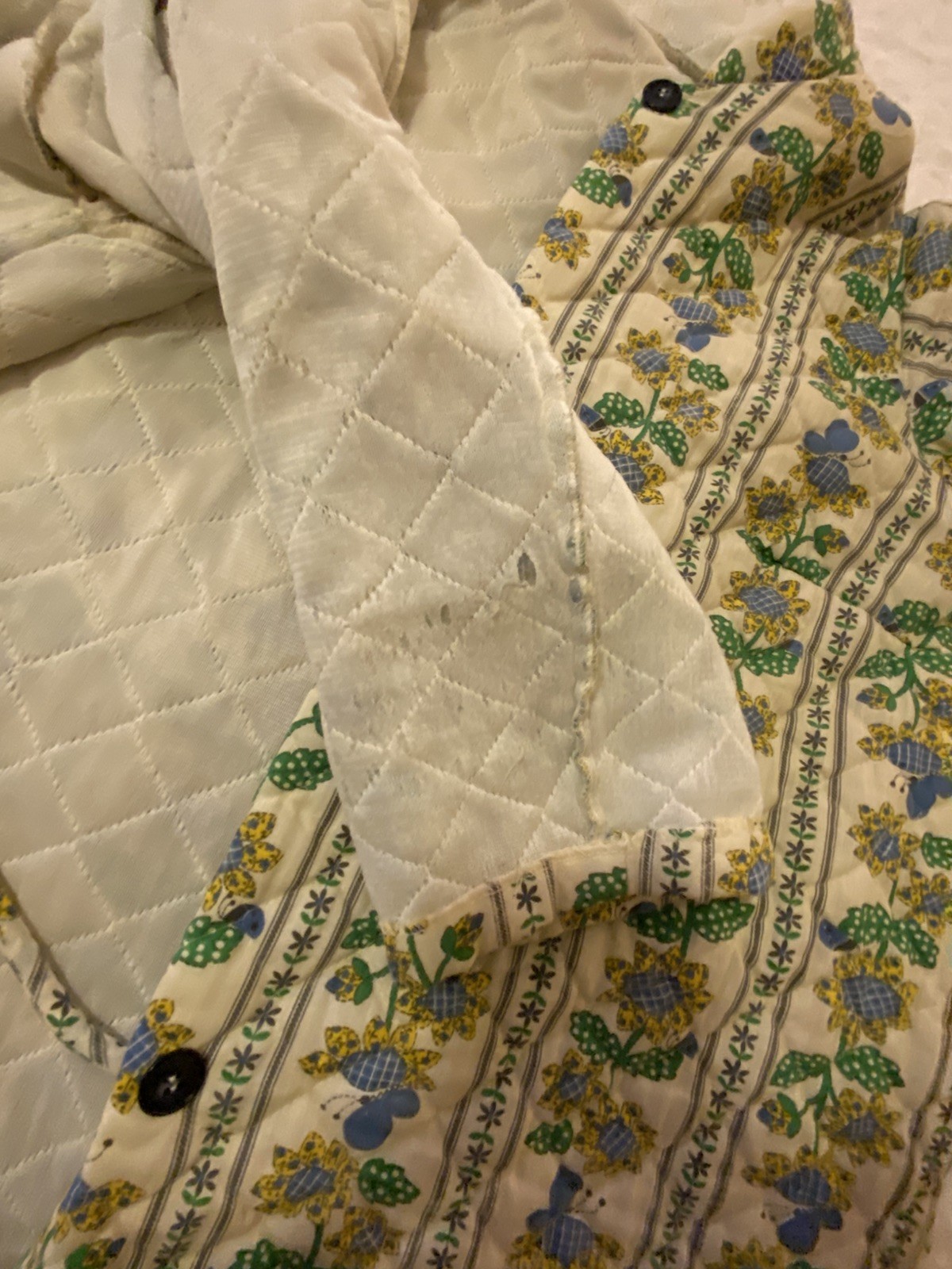 VTG Sunflowers Handmade Drab Peasantcore Belted Robe House Coat SZ XL