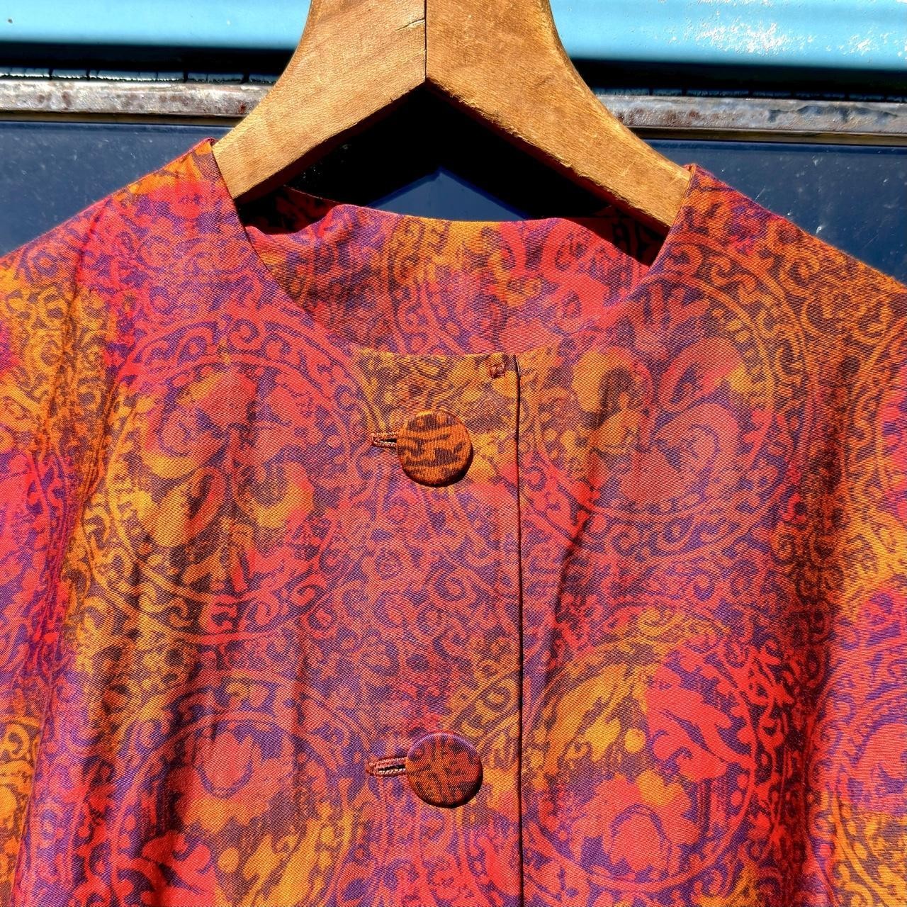 50s red & orange psychedelic medallion paisley silk cotton cocktail dress