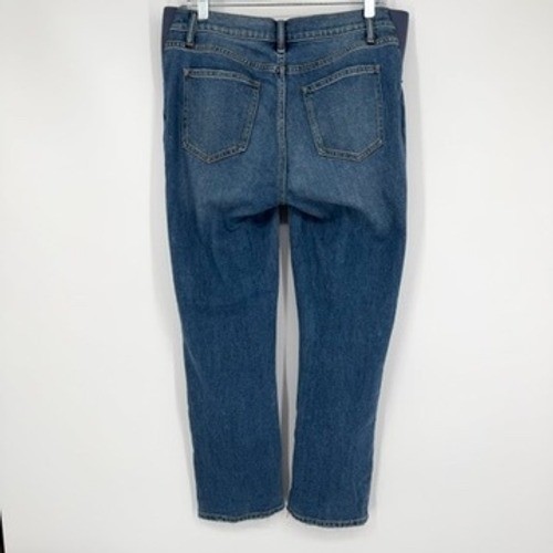 Hatch Maternity Straight Leg Crop Jeans Side Stretch Medium Wash Raw Hem Size 28