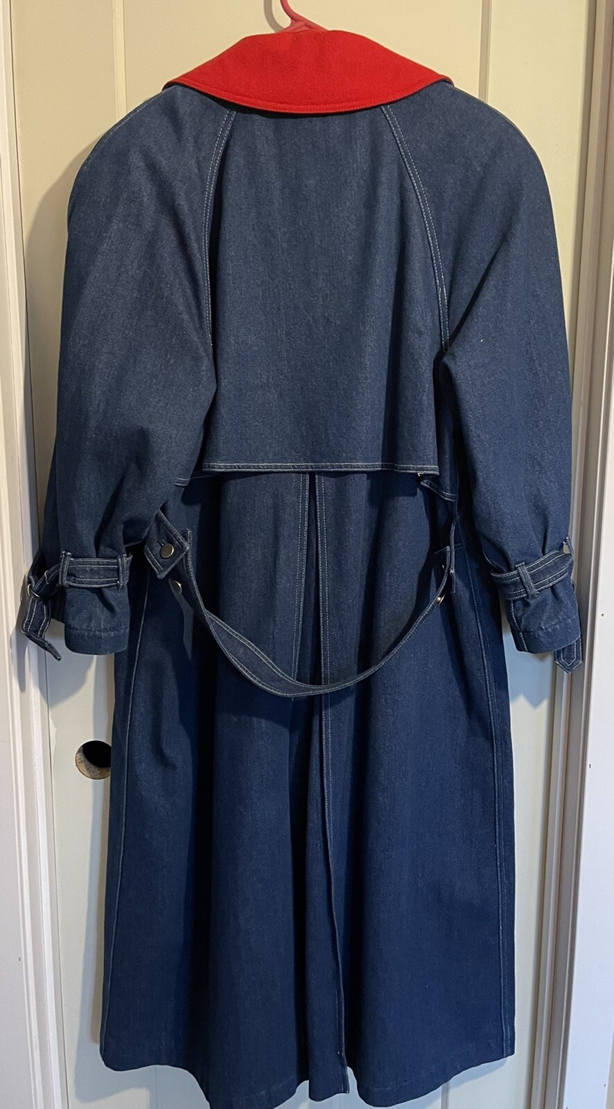 Vintage denim long duster coat wool lined womens sz 12P Western MISTY HARBOR