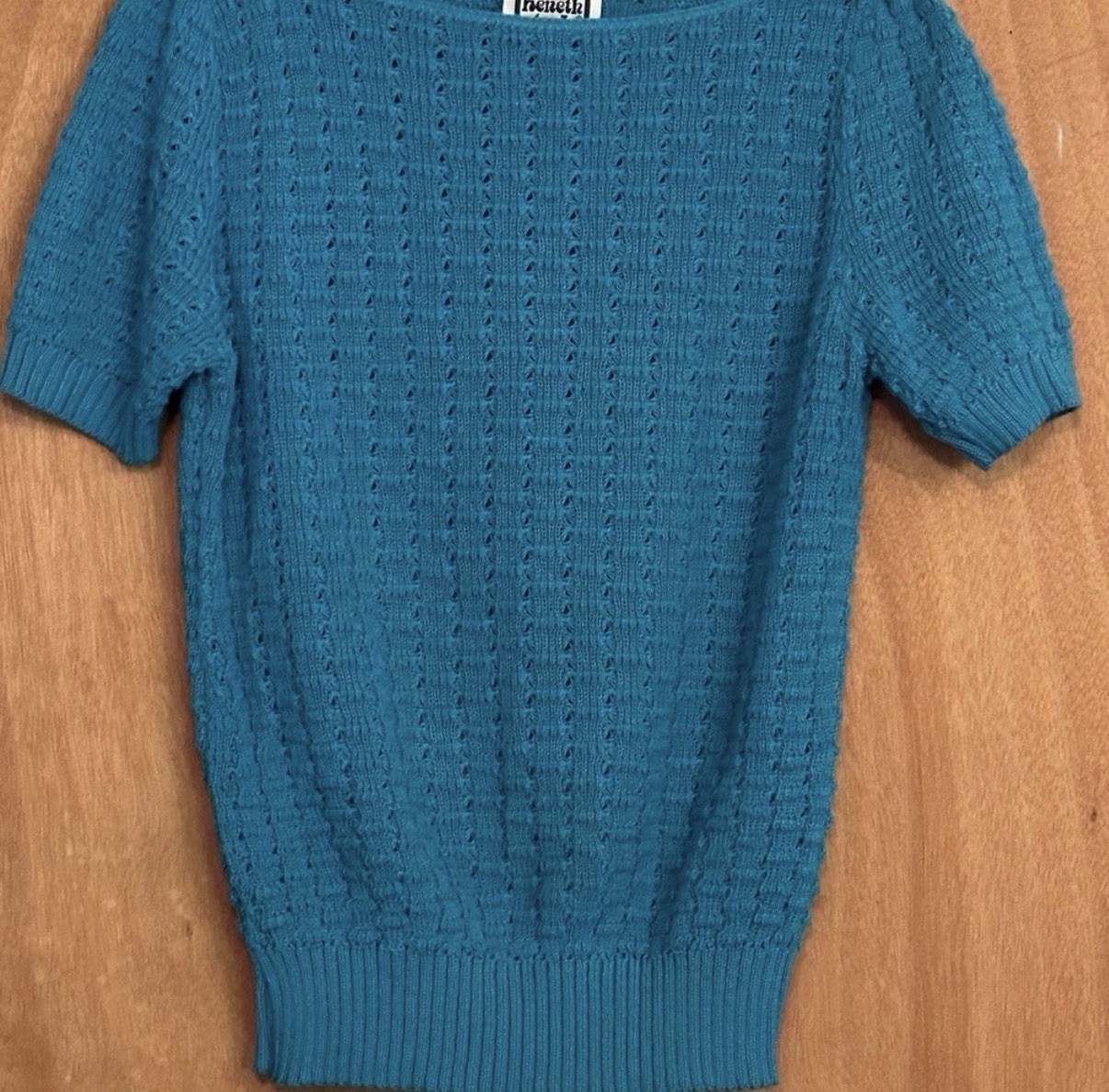 Kenneth too! Vintage Open-Knit Boat Neck Short Sleeve Acrylic Sweater