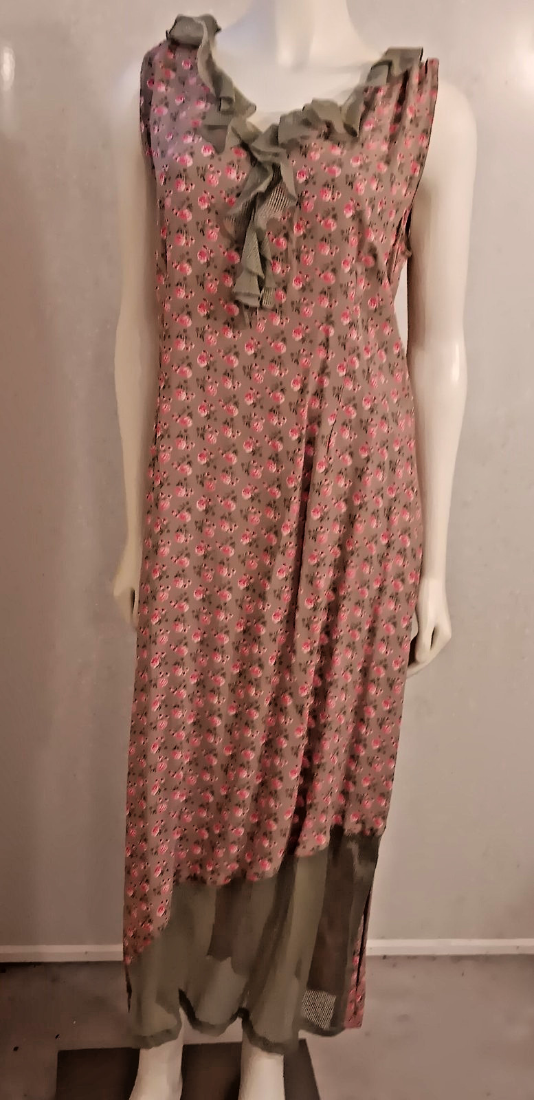 Vtg April Cornell, Rayon Midi/Maxi Summer Dress, Pistachio/Raspberry Red, NWT, L