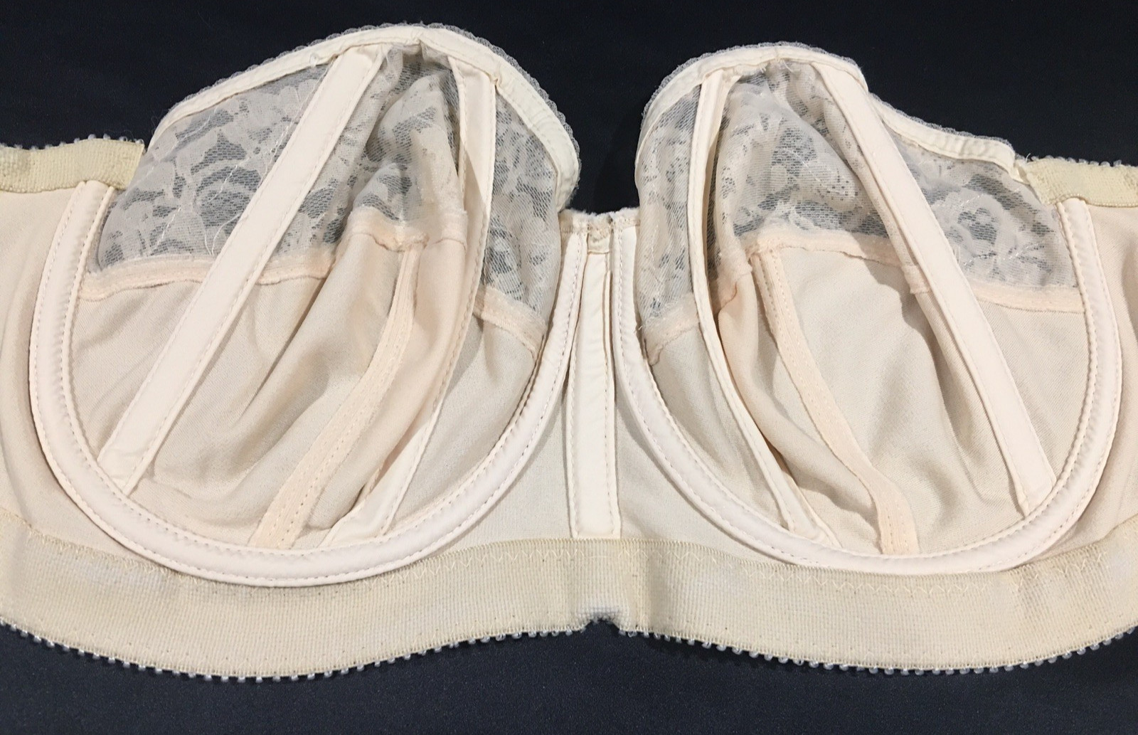 Vtg Goddess Nude Strapless Nylon Bullet Bra 34 DD Union Label