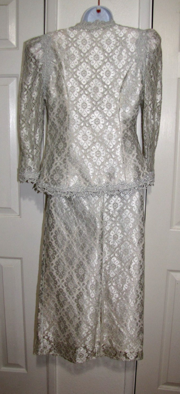 Vtg 80&rsquo;s Cachet 2 Pc.Set Jacket + Maxi Skirt Pale-aqua Lace Lined Women&rsquo;s 9/10