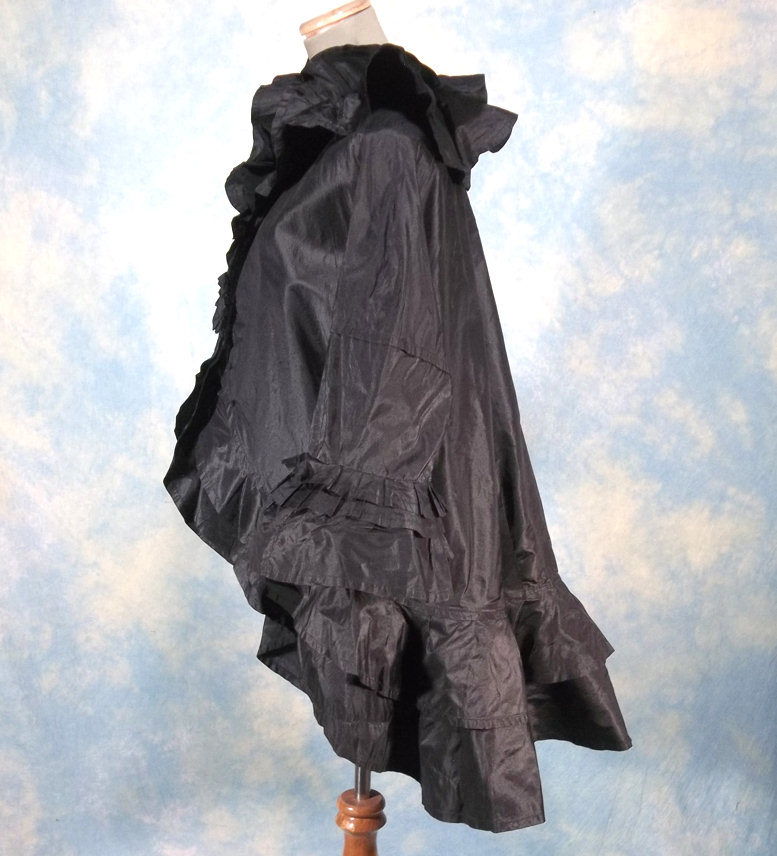 Victorian Antique Black Silk Bed or Dressing Jacket Peignoir