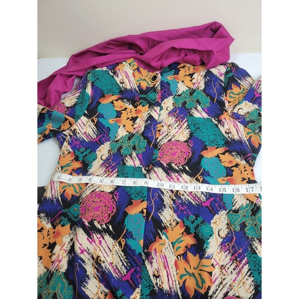 NWT VTG EJM Bold Green Blue Abstract Belted Dress with Scarf Women&rsquo;s Size 6P