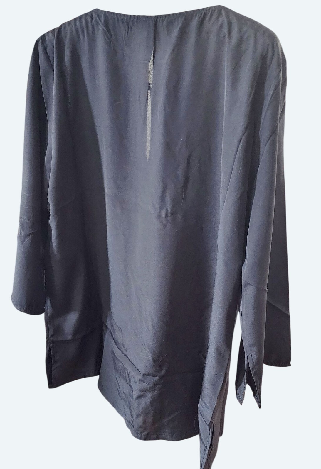 Vtg Avon Satin Sensation Polyester Tunic w Embroidered Neckline Black XLG UNUSED