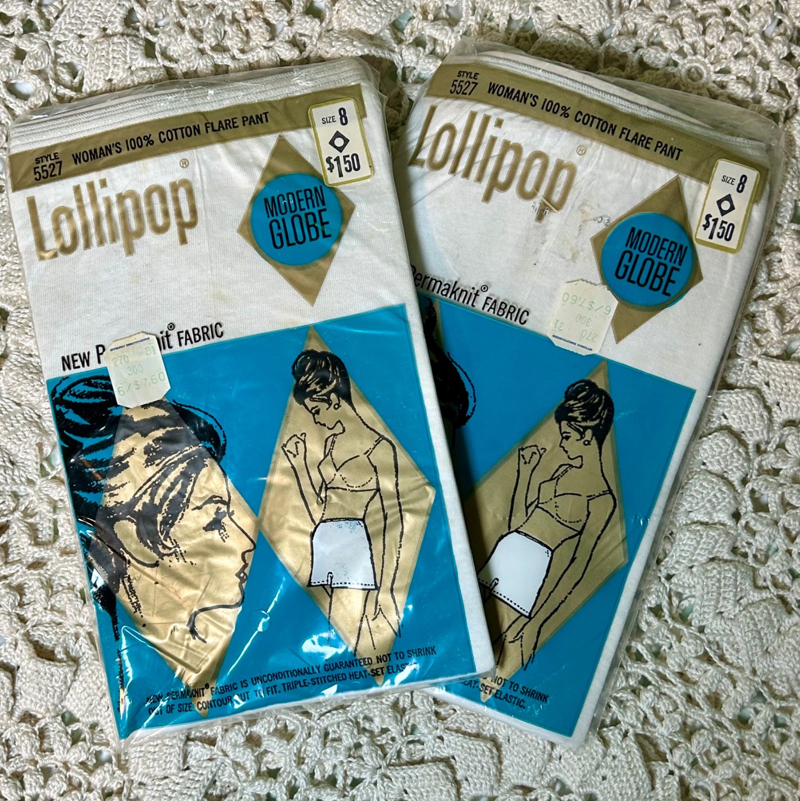 1960’s Modern Globe Lollipop Woman’s 100% Cotton Flare Pant Size 8 – Set of 2