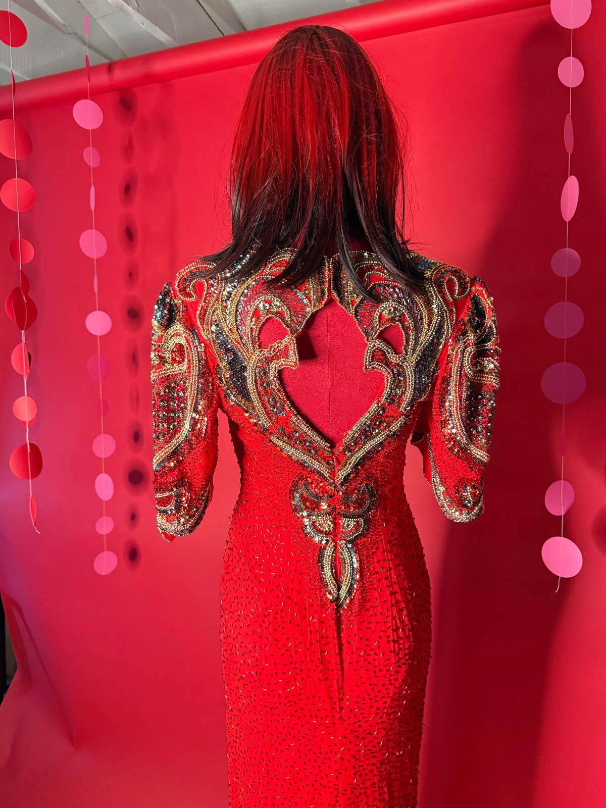 1980s Vintage Red Beaded Silk Evening Gown – Hollywood Glamour Open Back Dress