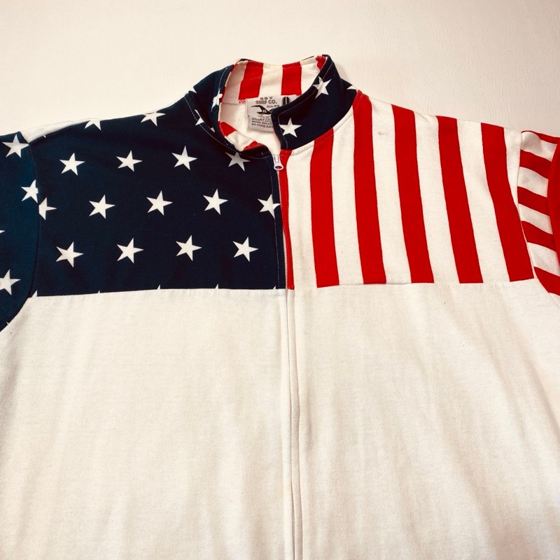 Vtg ESY Surf Co. USA Flag Full Zip Fleece Jacket Patriotic Stars Stripes XL