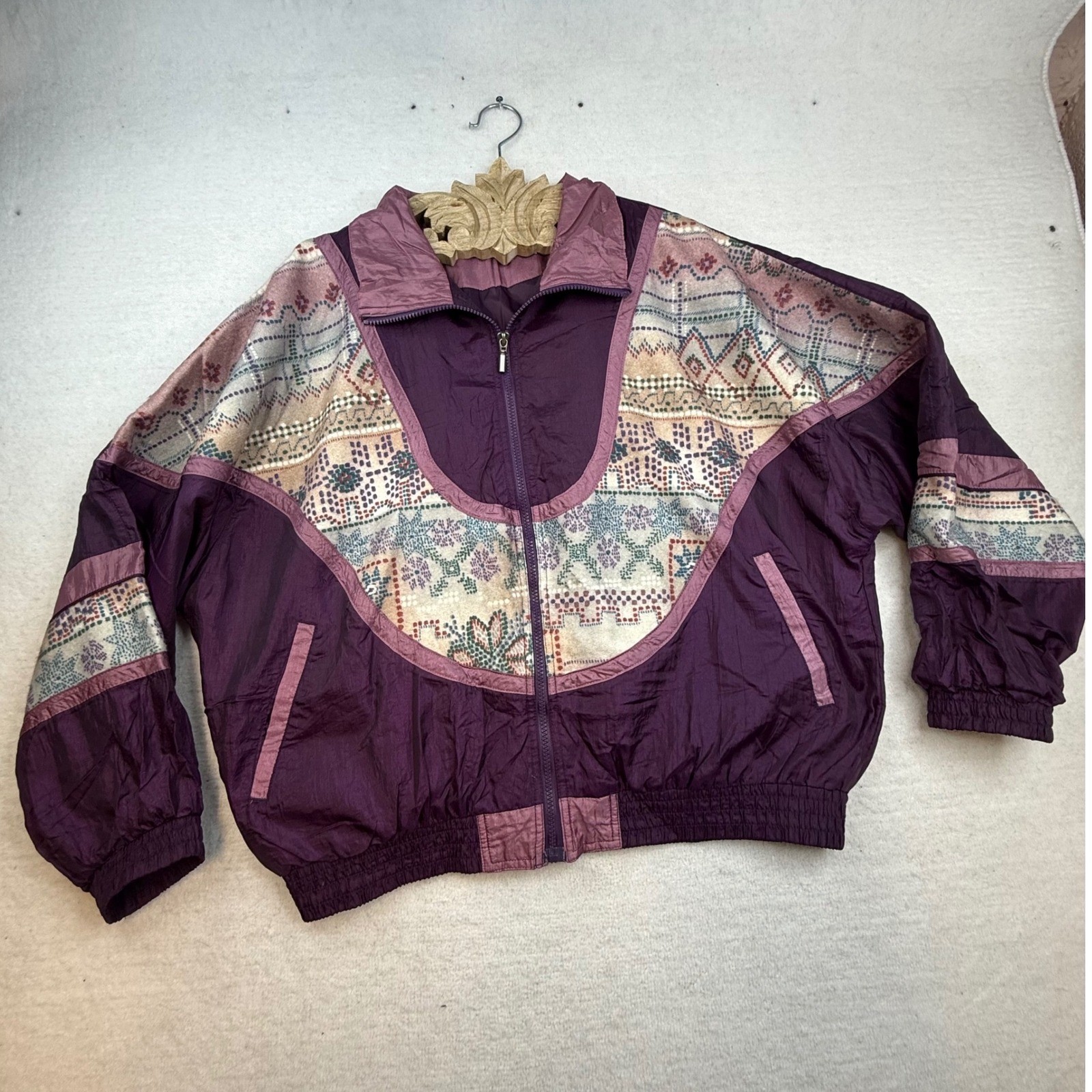 VTG 90s Purple Windbreaker Bomber Jacket XL eclectic street wear Y2K old school