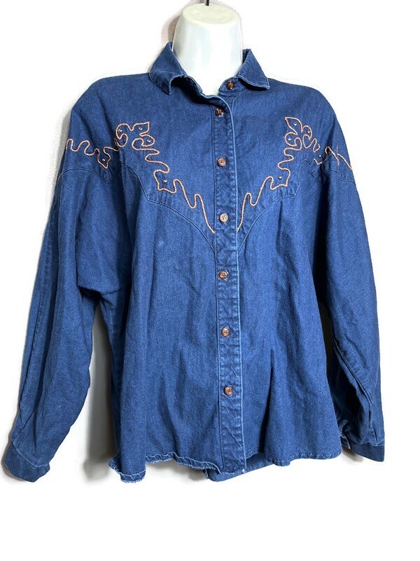 Vintage 80’s Women’s Western Shirt Jean Circle T By Marilyn Lenox Denim Rodeo