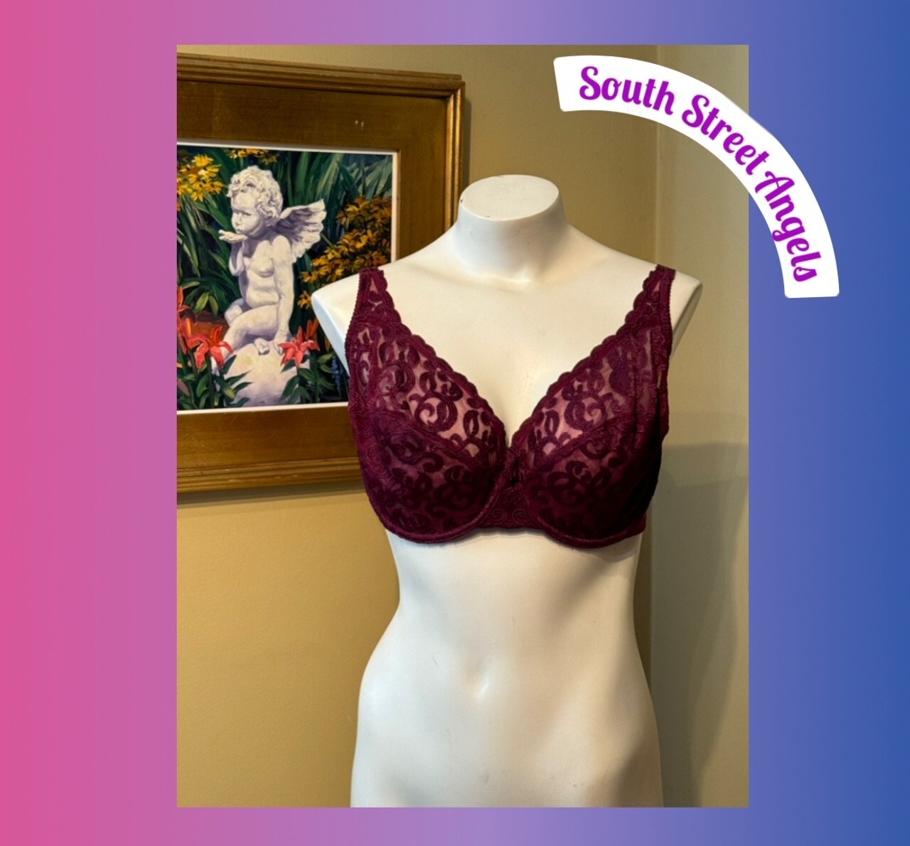 VINTAGE WACOAL 85199 ~ CABERNET ~ ARABESQUE SEMI-SHEER UNDERWIRE BRA ~ 38DD