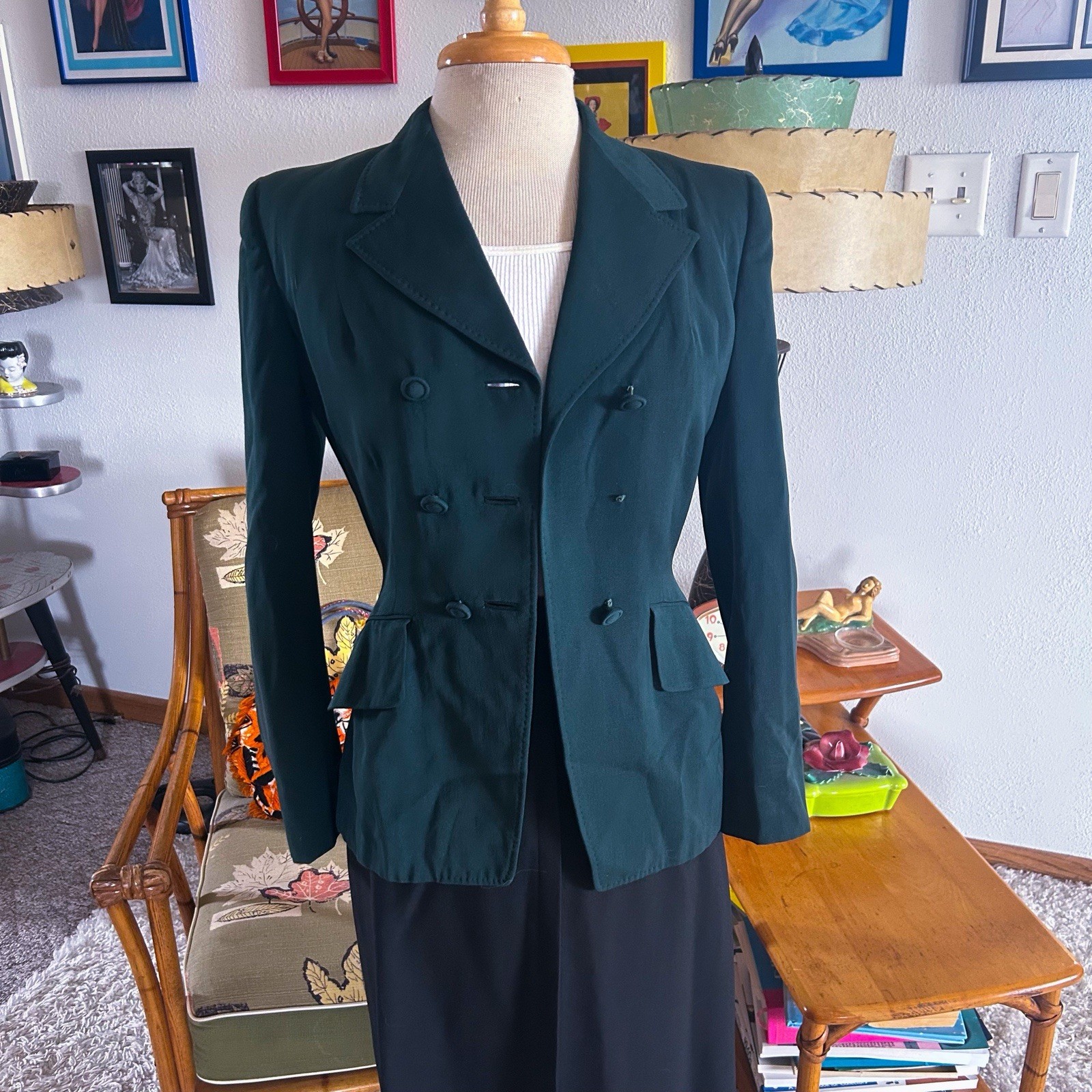 Vintage 1940s Jacket | Blazer | Dark Green | S | Suit Coat | 40s | Flaws