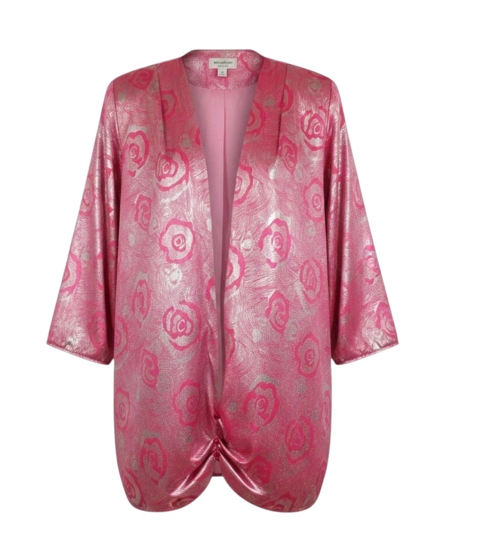 ​VTG Risa Ann New York Duster Jacket 16.5 Pink Metallic Floral Evening 90s