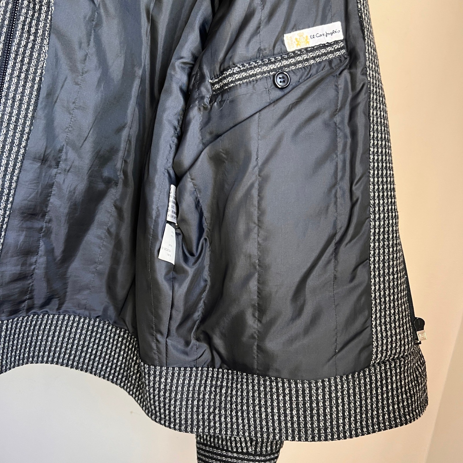 Vintage Wool Knit Bomber Jacket Black Leather Trim Textured Zip Up Baggy Coat