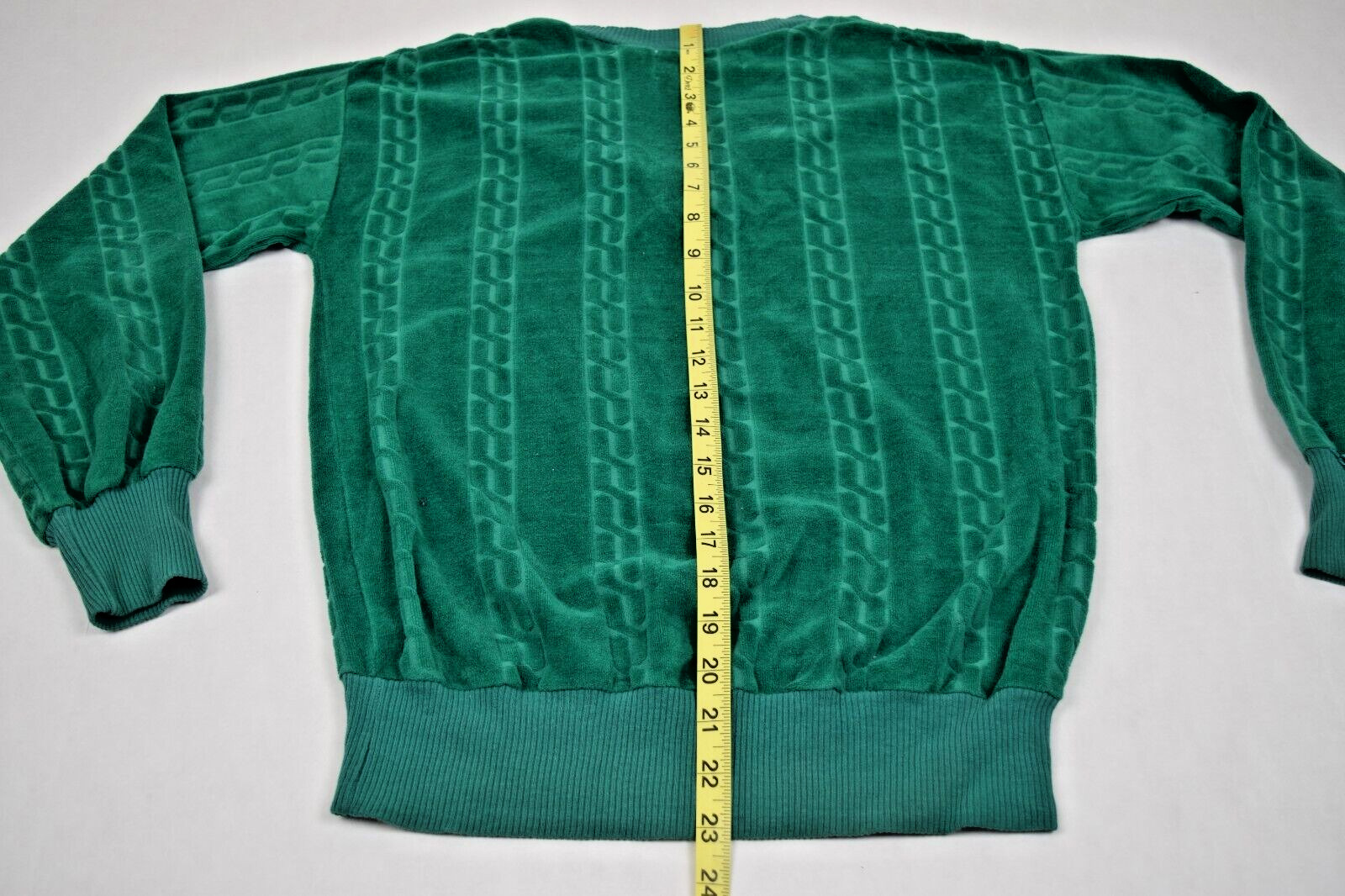 Vintage Sweatshirt Loubella Size S/M 70s Emerald Wavy Design Soft Cotton Poly