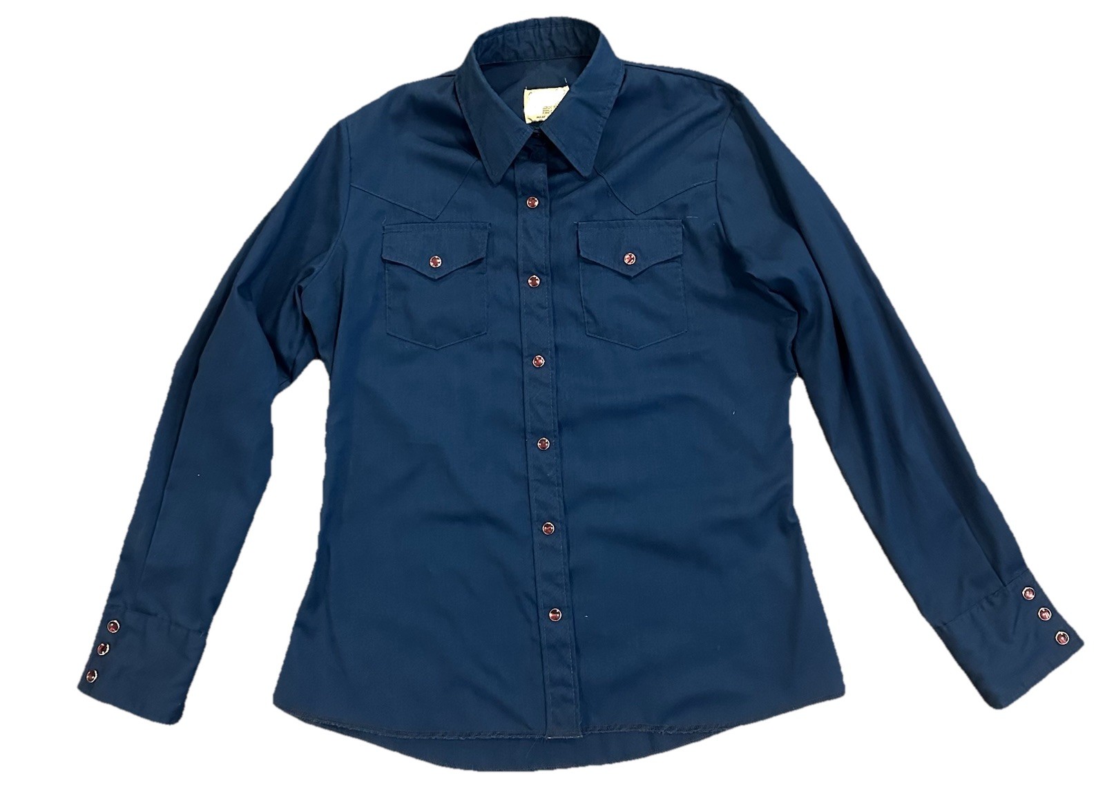 1970s Wrangler Women&rsquo;s Navy Blue Western Vintage Pearl-Snap Shirt Size 38