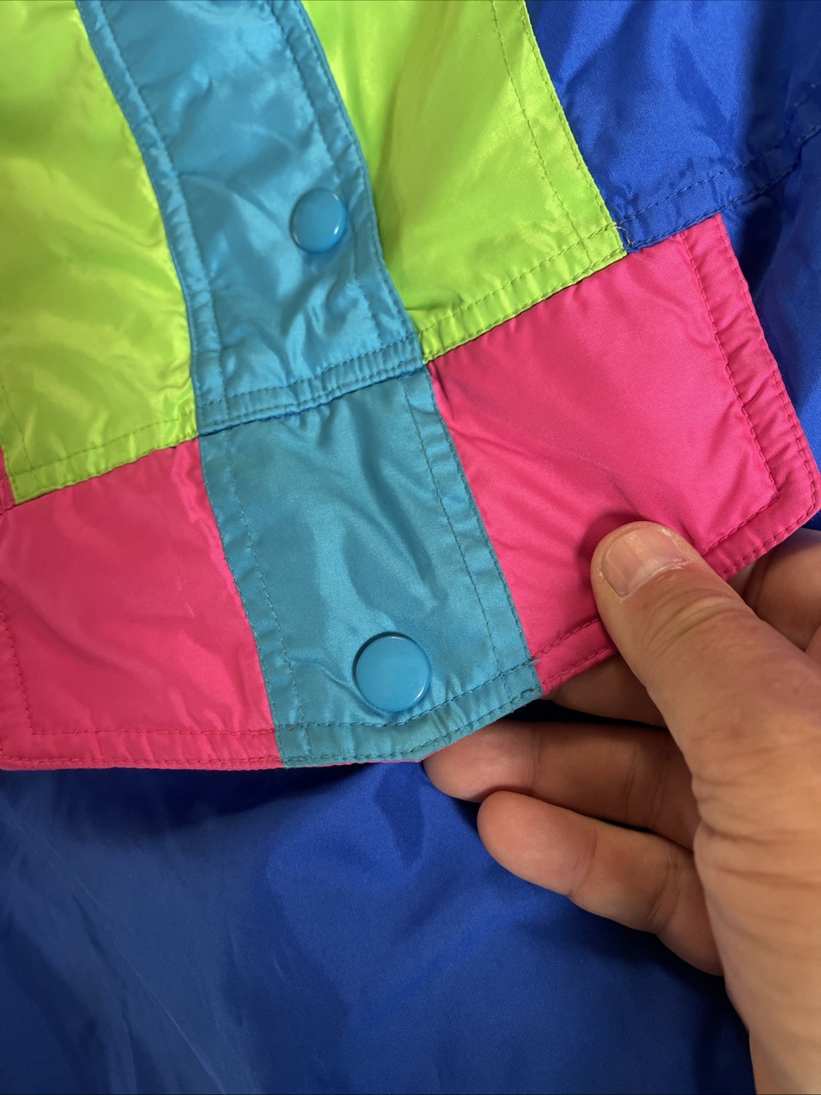 Vtg 1980s Women’s Pullover Ski Jacket Bright Color Block Neon Prima Futurski M/L