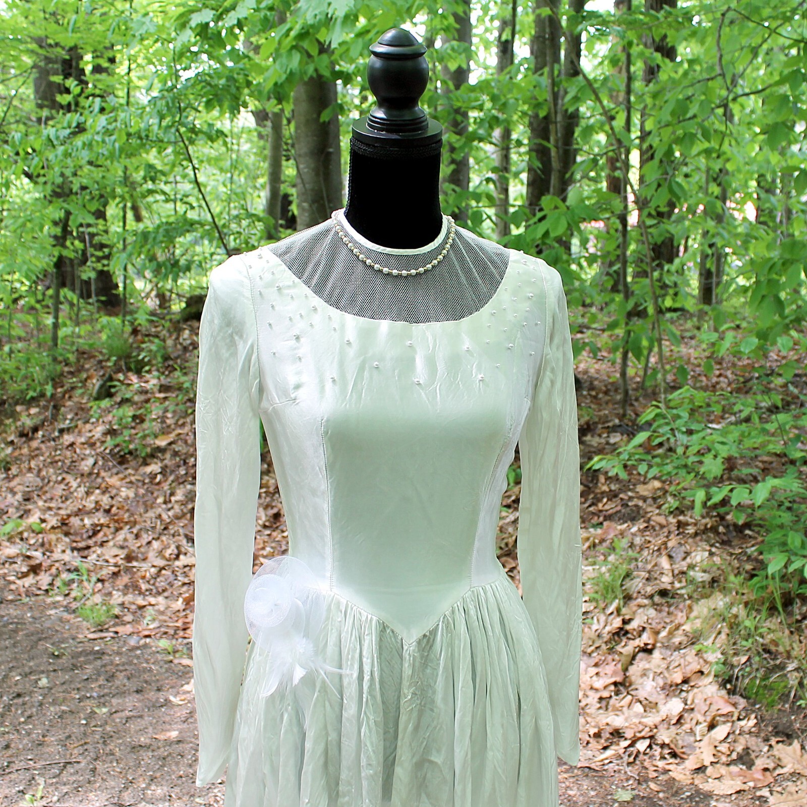 Real Vintage 1940s Satin Wedding Dress, 50s Liquid Satin Wedding Gown size Small