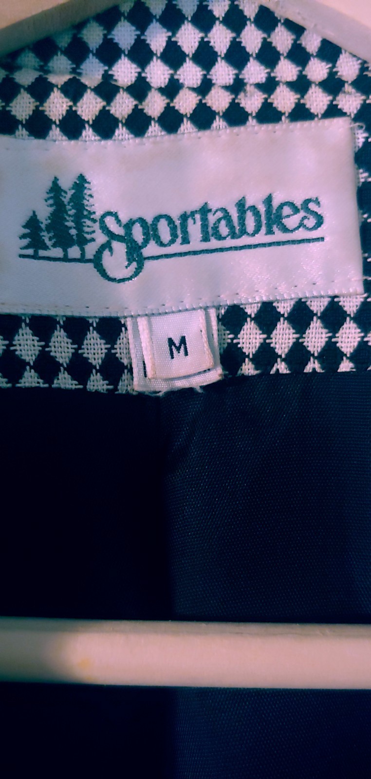 1990s Sportables Women&rsquo;s M Black/White Diamond Pattern Blazer Jacket/Rhinestones