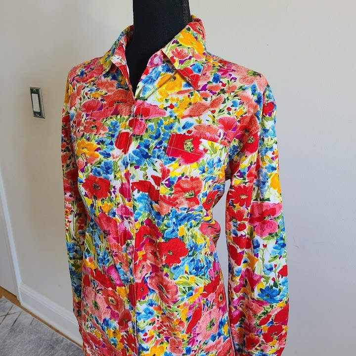 Vintage Newport News Jeanology Floral Spring Button Up Shirt Women’s L Cotton