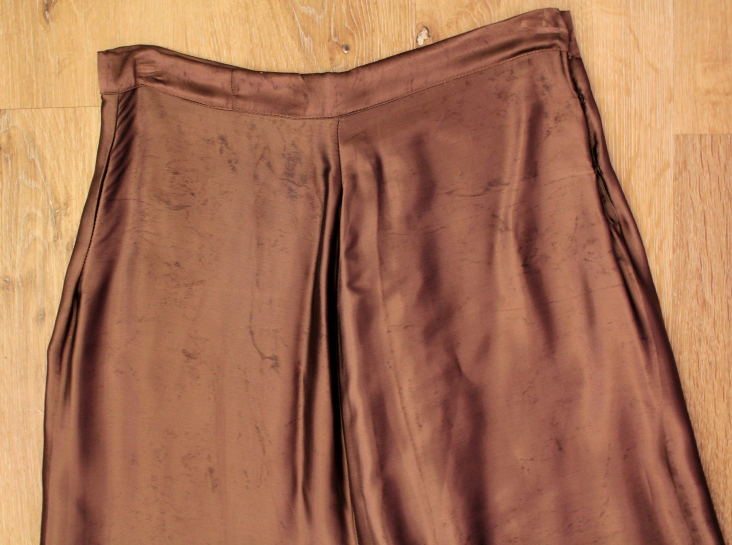 VTG Women&rsquo;s 40s Brown / Bronze Satin Side Button Wide Leg Pajama Pants S/M 1940s