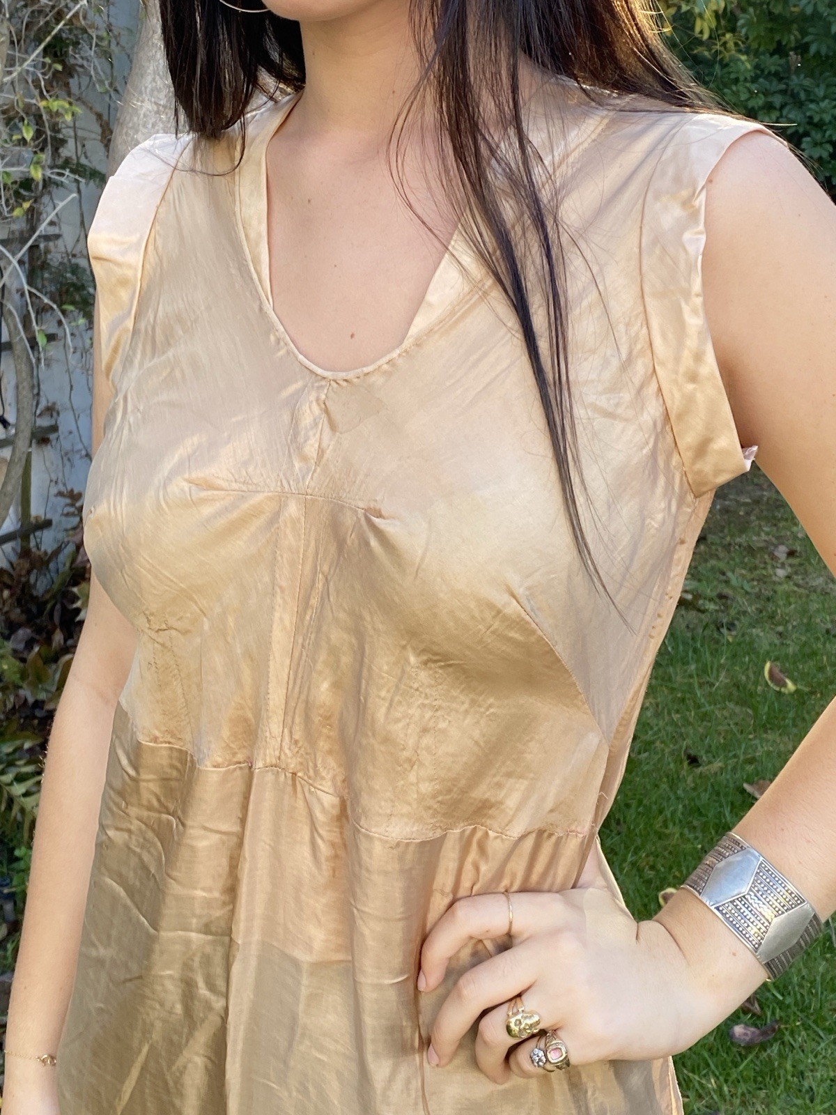 Vintage 50s M L Handmade Dress Tan Fairy Boho