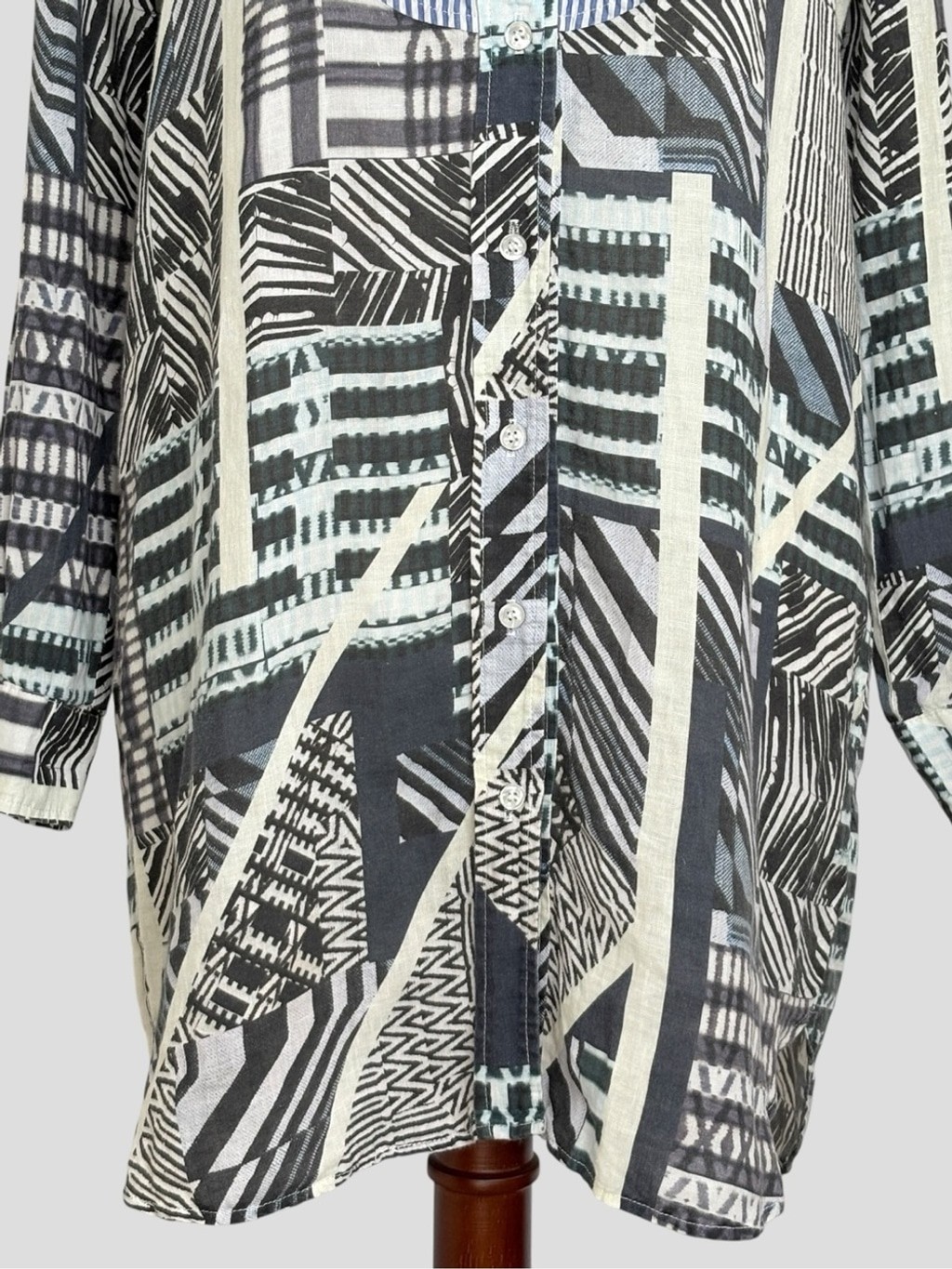 90s KOCH Shirt Dress Patchwork Bib Mixed Print Cotton M Art to Wear Boho Chick