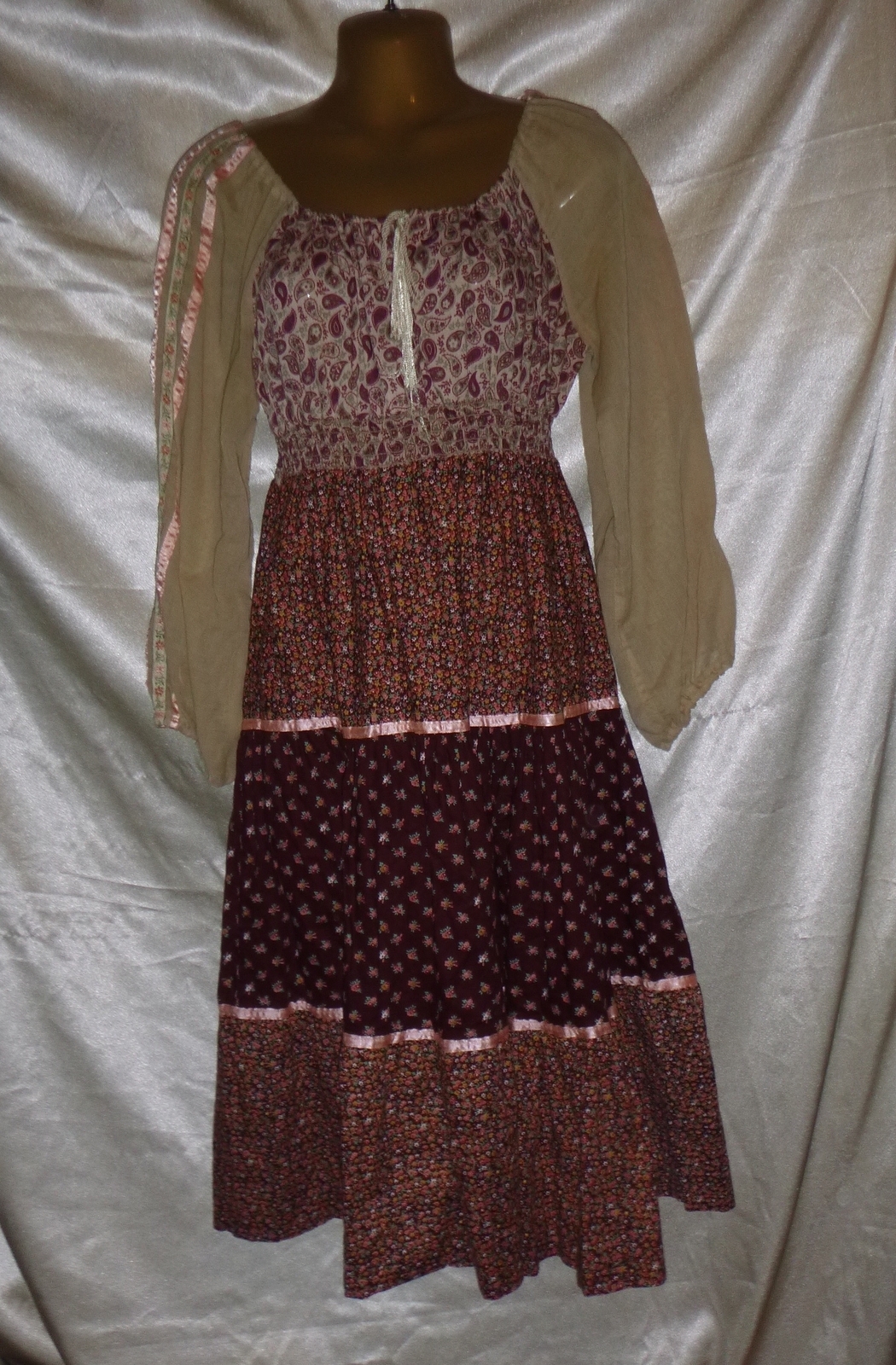 Vintage Young Edwardian Dress ARPEJA Pink Brown Calico Prairie 70&rsquo;s sz 5