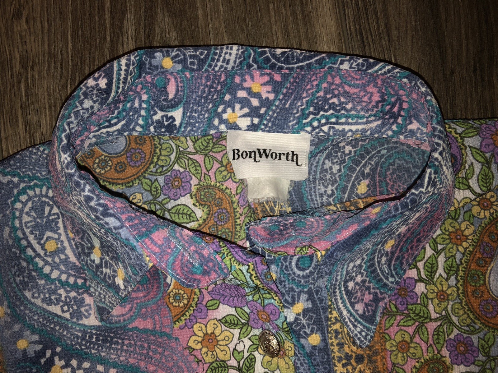Retro 1970’s Style Multicolor Paisley Floral Bonworth Blouse SEE MEASUREMENTS