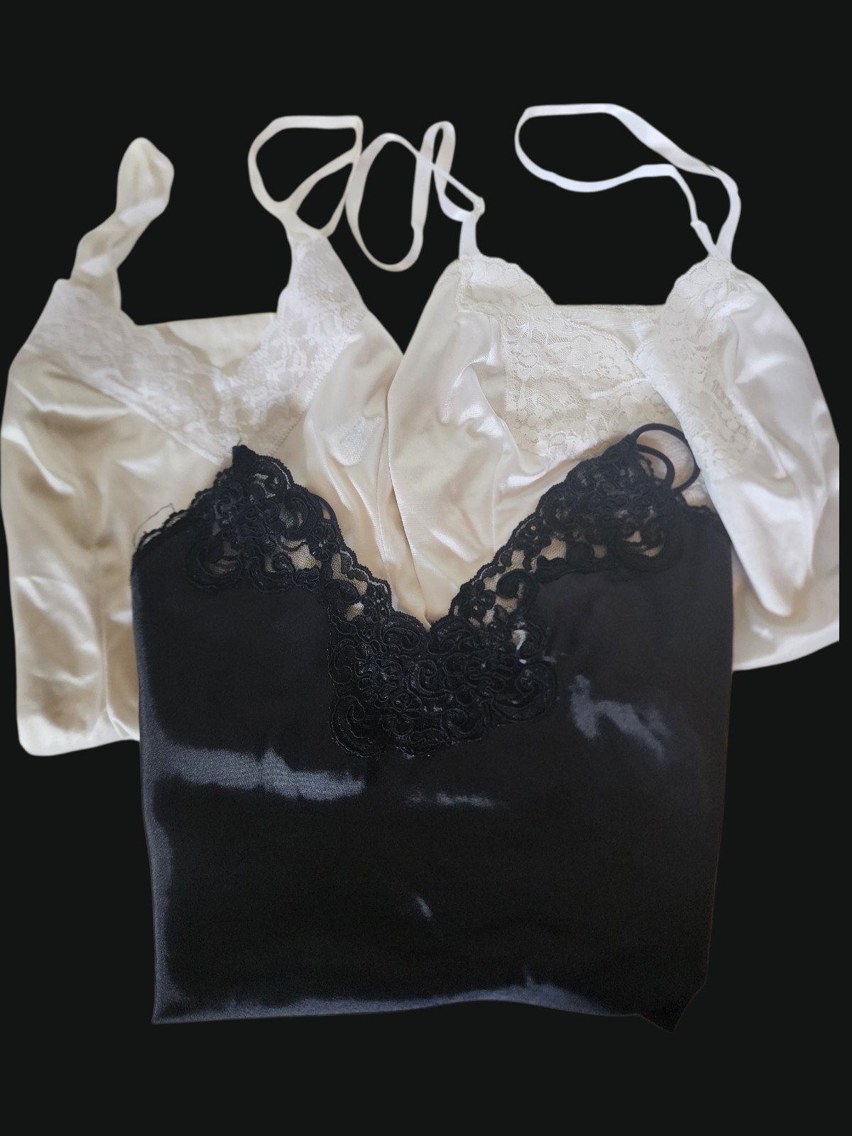 US Vintage Lot 3 Lace Camisoles 1 SEARS 1 JCPENNY 1 Unbranded 38&Prime; Large EVC