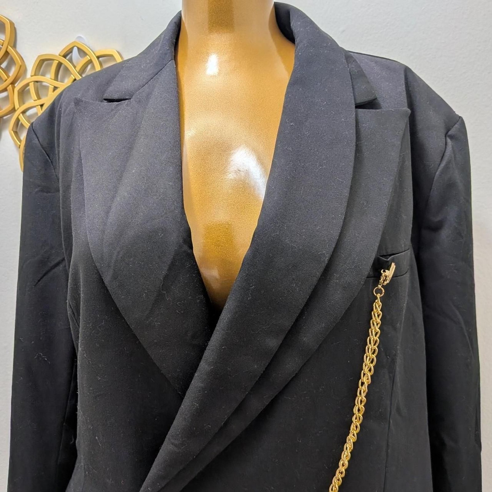 Private Customized Women&rsquo;s Black Tailored Dress Blazer with Gold Chain Details