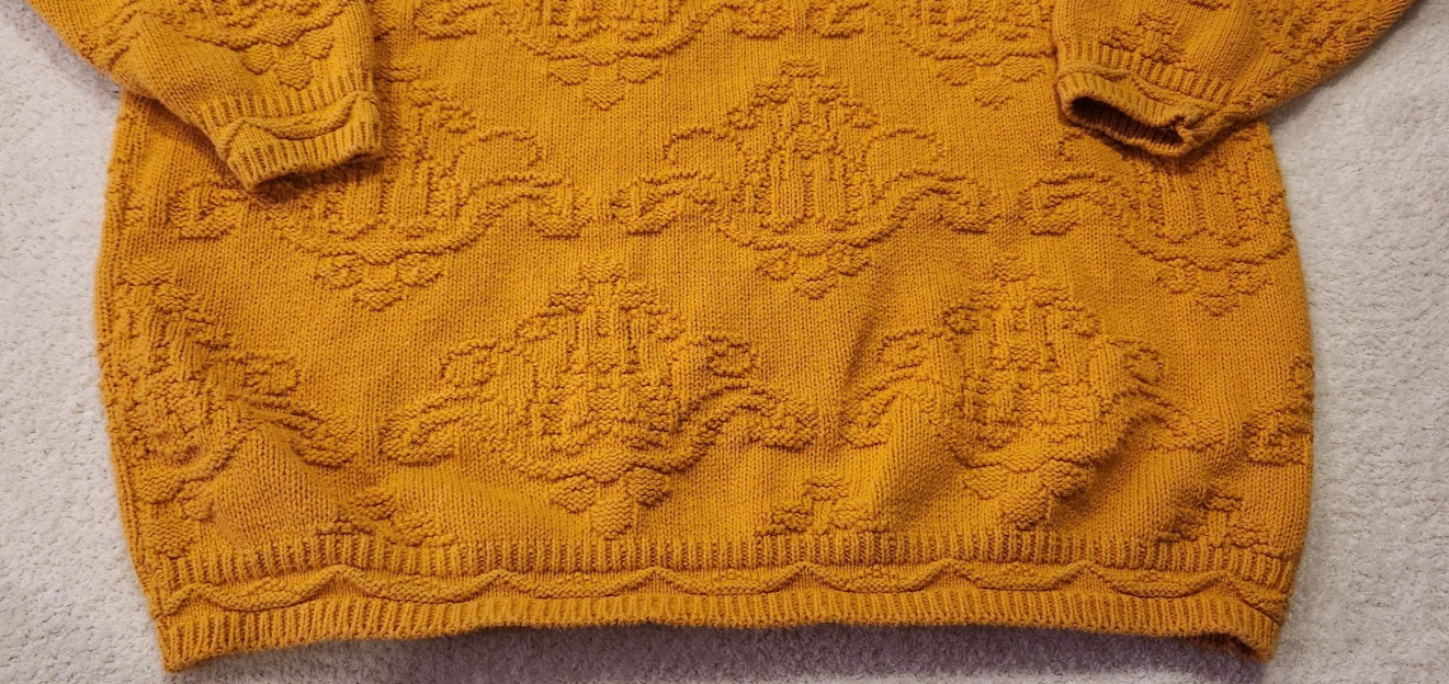 Vtg United States Sweaters 100% Cotton Knit Pullover Large Yellow Gold Chunky OS