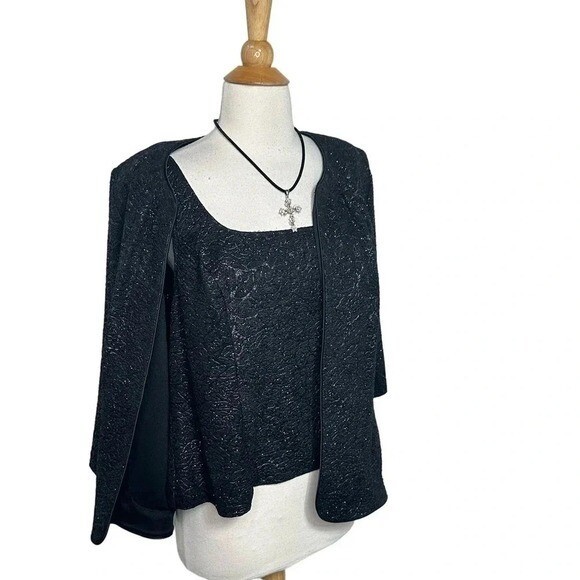Alex Evenings 2 Piece Jacket Set XXL Black Floral Textured Metallic Formal
