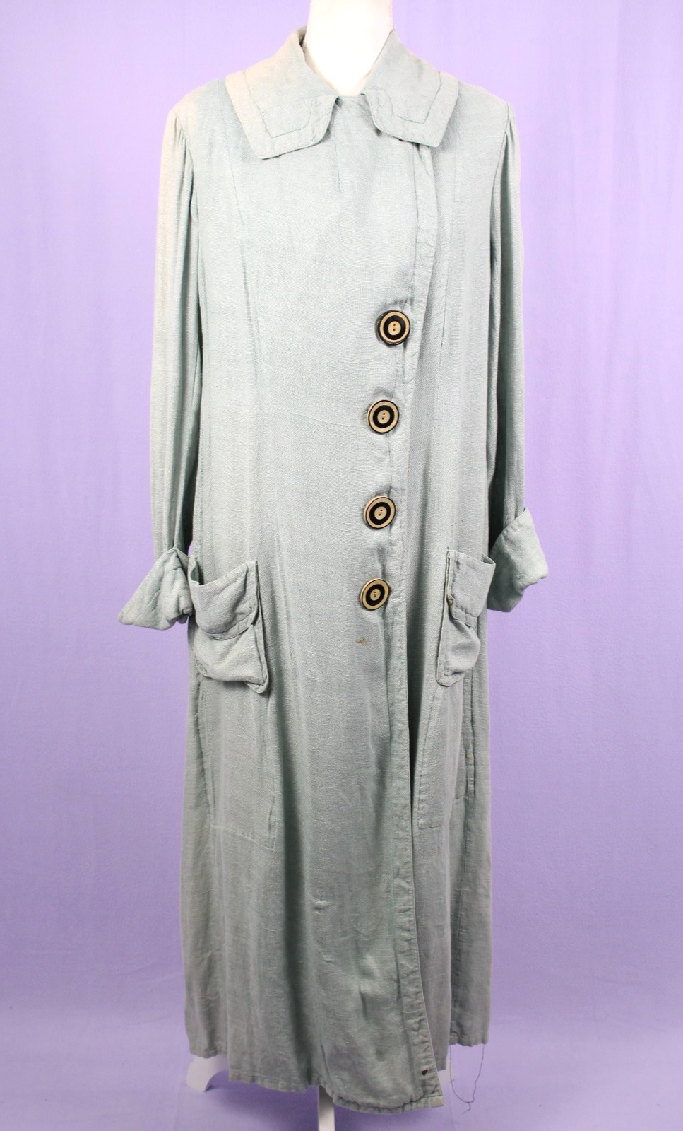Vtg Women&rsquo;s 20s Long Light Blue Over-Dyed? Duster / Jacket Sz S/M 1920s